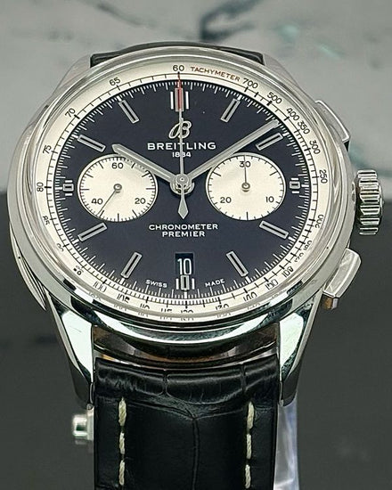 2020 Breitling Premier B01 Chronograph 42MM Black Dial Leather Strap (AB0118)