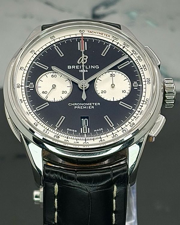 2020 Breitling Premier B01 Chronograph 42MM Black Dial Leather Strap (AB0118)