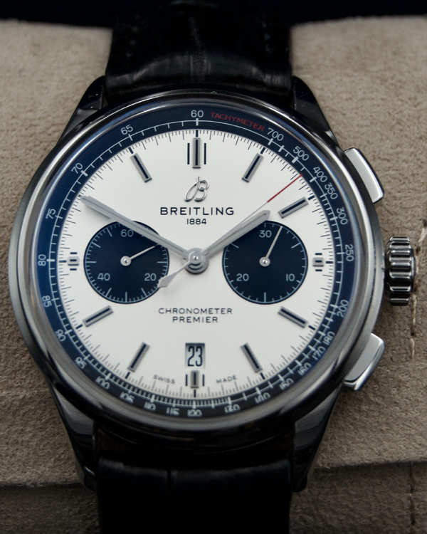 No Reserve - 2023 Breitling Premier B01 Chronograph "Panda" 42MM Silver Dial Leather Strap (AB0118221G1P1)