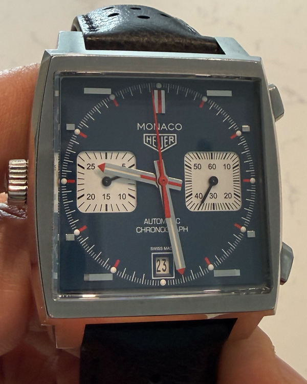 Tag Heuer Monaco Chronograph 39MM Blue Dial Leather Strap (CAW211P.FC6356)