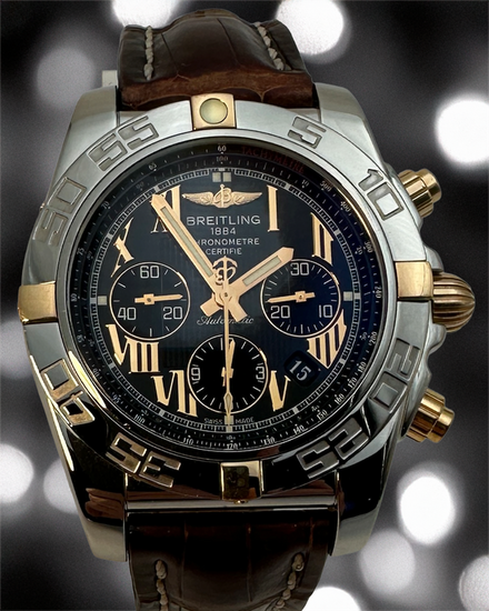 2017 Breitling Chronomat 44MM Black Dial Leather Strap (IB0110)