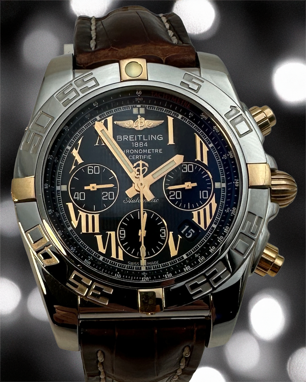Breitling Chronomat Chronograph 44MM Black Dial Leather Strap (IB0110)