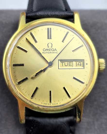 No Reserve - 1974 Omega Geneve Vintage 35MM Champagne Dial Aftermarket Leather Strap (166.0117)