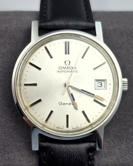 No Reserve - 1973 Omega Geneve Vintage 35MM Silver Dial Aftermarket Leather Strap (166.0163)