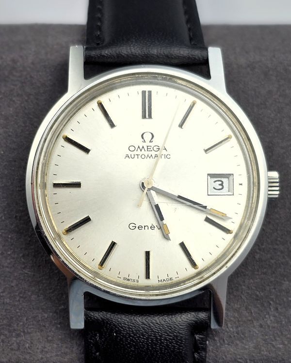 1973 Omega Geneve Vintage 35MM Silver Dial Aftermarket Leather Strap (166.0163)