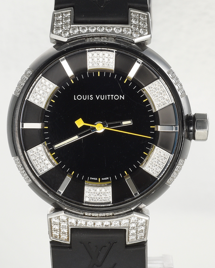 Louis Vuitton Tambour 34MM Quartz Black Dial Rubber Strap (Q131Q)