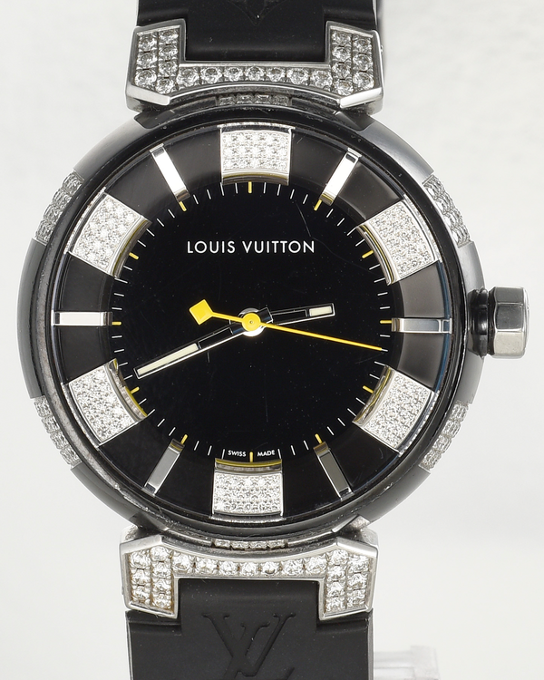 Louis Vuitton Tambour 34MM Quartz Black Dial Rubber Strap (Q131Q)