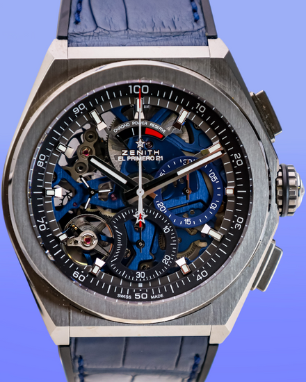 No Reserve - 2018 Zenith Defy El Primero 44MM Skeleton Dial Leather Strap (95.9002.9004/78.R584)