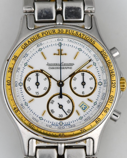 No Reserve - Jaeger-LeCoultre Heraion Chronograph 34MM Quartz White Dial Two-Tone Bracelet (115.5.31)