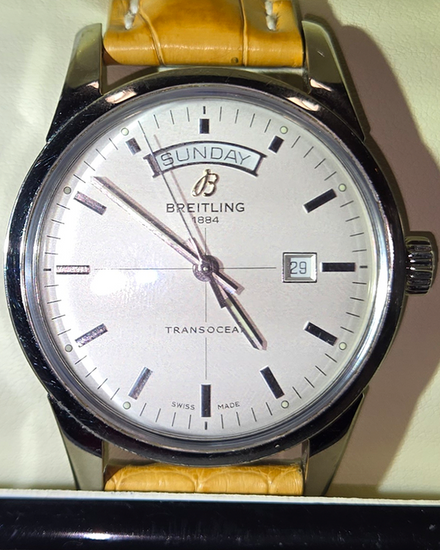 Breitling Transocean Day & Date 43MM White Dial Leather Strap (A45310)