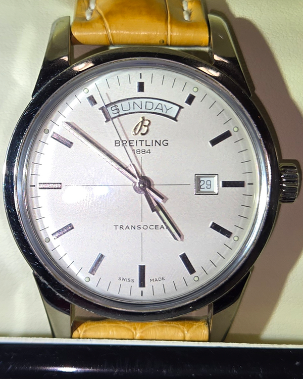 Breitling Transocean Day & Date 43MM Silver Dial Leather Strap (A45310)