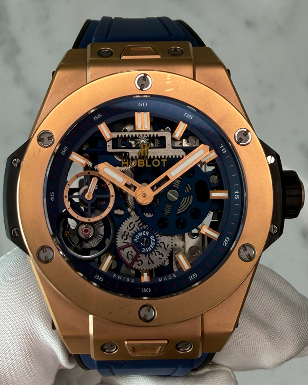 2021 Hublot Big Bang Meca-10 King Gold Blue 45MM Skeleton Dial Aftermarket Rubber Strap (414.OI.5123.RX)