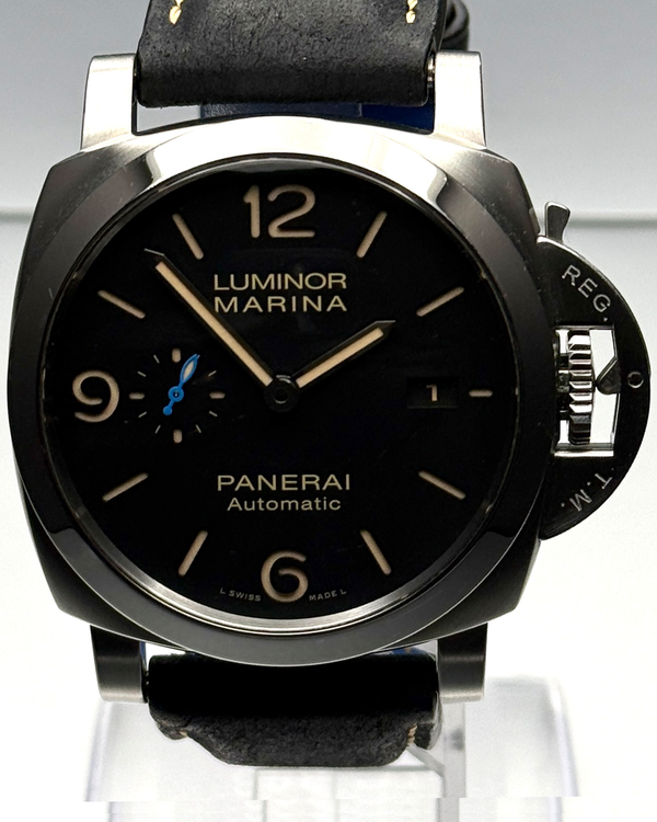 2016 Panerai Luminor Marina 1950 3 Days 44MM Black Dial Aftermarket Leather Strap (PAM01312)