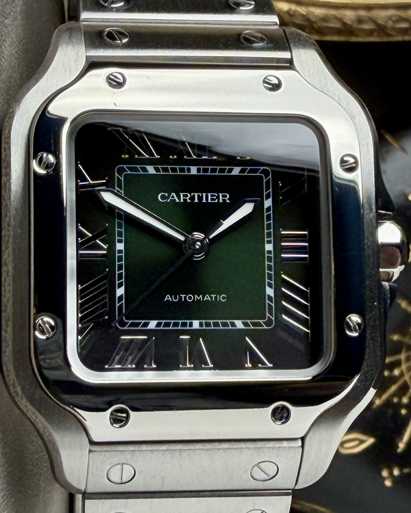 2023 Cartier Santos De Cartier 35.1MM Green Dial Steel Bracelet (WSSA0061)