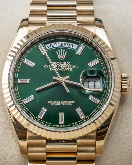 2025 Rolex Day-Date 36MM Green Dial President Yellow Gold Bracelet (128238)
