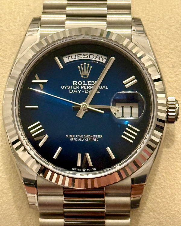 2025 Rolex Day-Date 36MM Blue Dial White Gold President Bracelet (128239)