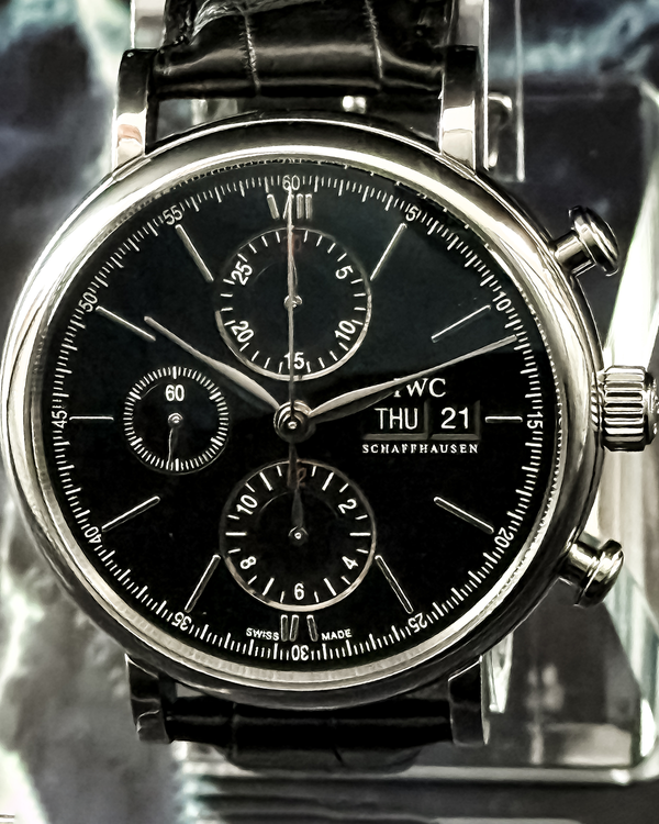 2016 IWC Schaffhausen Portofino Chronograph 42MM Black Dial Leather Strap (IW391008)