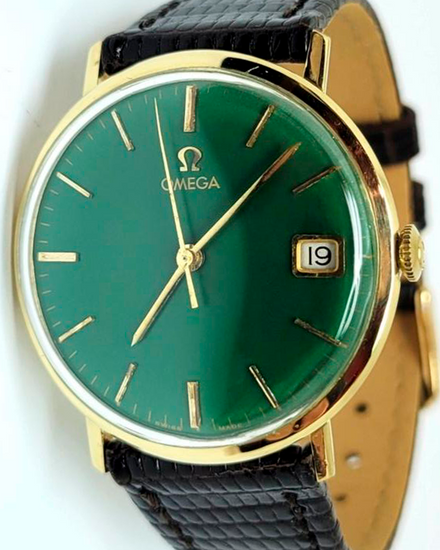 Omega Vintage 33.5MM Green Dial Aftermarket Leather Strap (132.016)