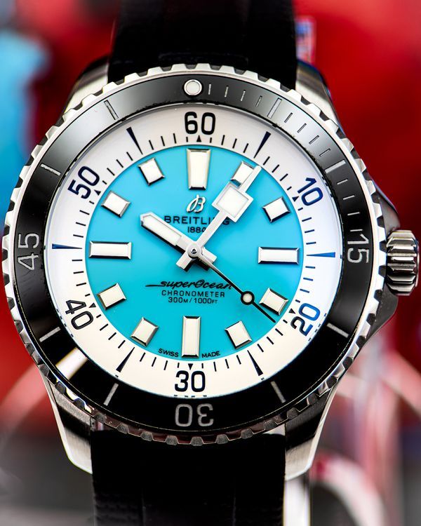 2022 Breitling Superocean 44MM Turquoise Dial Rubber Strap (A17376)