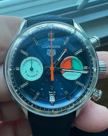 2023 Tag Heuer Carrera Chronograph "Skipper" 39MM Blue Dial Textile Strap (CBS2213.FN6002)