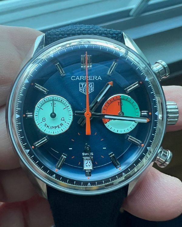 2023 Tag Heuer Carrera Chronograph "Skipper" 39MM Blue Dial Textile Strap (CBS2213.FN6002)