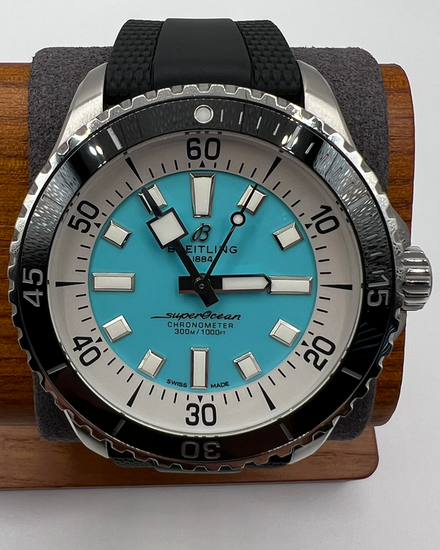 2022 Breitling Superocean 44MM Turquoise Dial Rubber Strap (A17376211L2S1)
