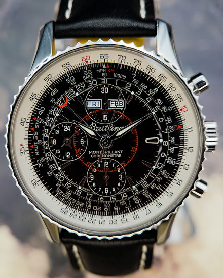 Breitling Montbrillant Datora 43MM Black Dial Leather Strap (A21330)