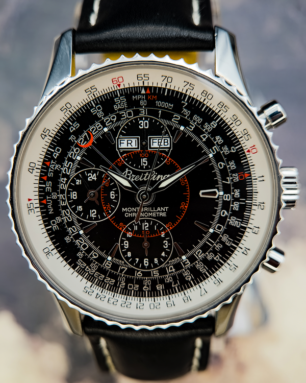 Breitling Montbrillant Datora 43MM Black Dial Leather Strap (A21330)
