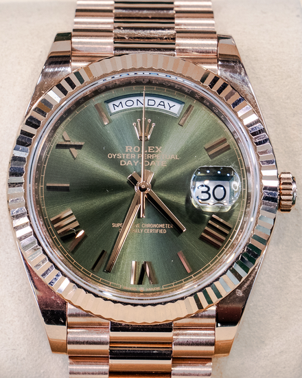 2021 Rolex Day-Date 40MM Green Dial Rose Gold President Bracelet (228235)