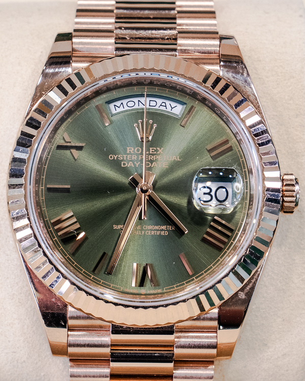 2021 Rolex Day-Date 40MM Green Dial Rose Gold President Bracelet (228235)