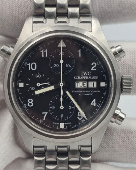 IWC Schaffhausen Pilot Doppelchronograph 42MM Black Dial Steel Bracelet (IW3713)