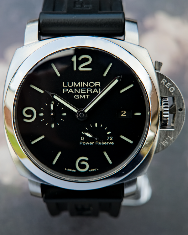 2015 Panerai Luminor 1950 3 Days GMT 44MM Black Dial Rubber Strap (PAM00321)