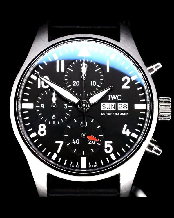 2023 IWC Schaffhausen Pilot Chronograph 41MM Black Dial Leather Strap (IW388111)