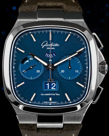 2023 Glashütte Original Seventies Panorama Chronograph 40MM Blue Dial Leather Strap (1-37-02-08-02-62)