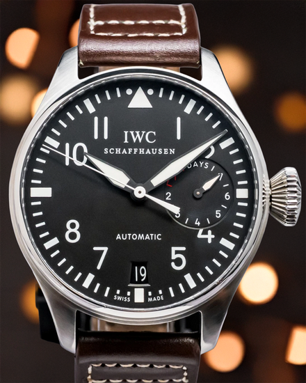 No Reserve - IWC Schaffhausen Pilot 46MM Black Dial Aftermarket Leather Strap (IW500401)