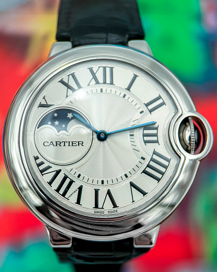 No Reserve - 2018 Cartier Ballon Bleu 37MM Silver Dial Leather Strap (WSBB0020)