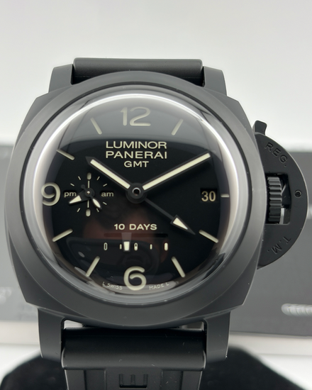 No Reserve - 2017 Panerai Luminor 1950 10 Days GMT 44MM Black Dial Rubber Strap (PAM00335)