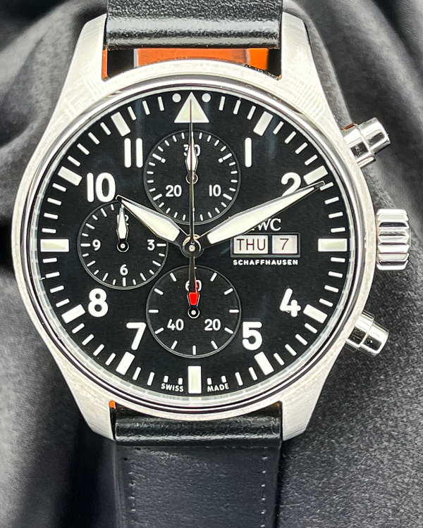 2022 IWC Schaffhausen Pilot Chronograph 43MM Black Dial Leather Strap (IW378001)