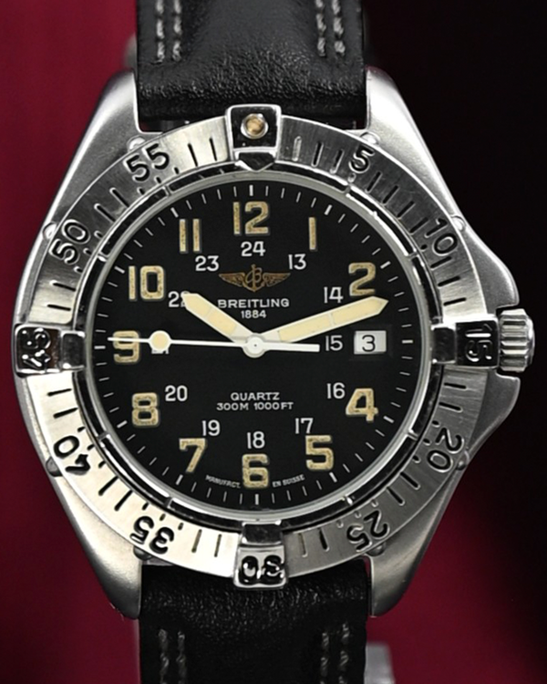 Breitling Colt 38MM Quartz Black Dial Aftermarket Leather Strap (A57035)