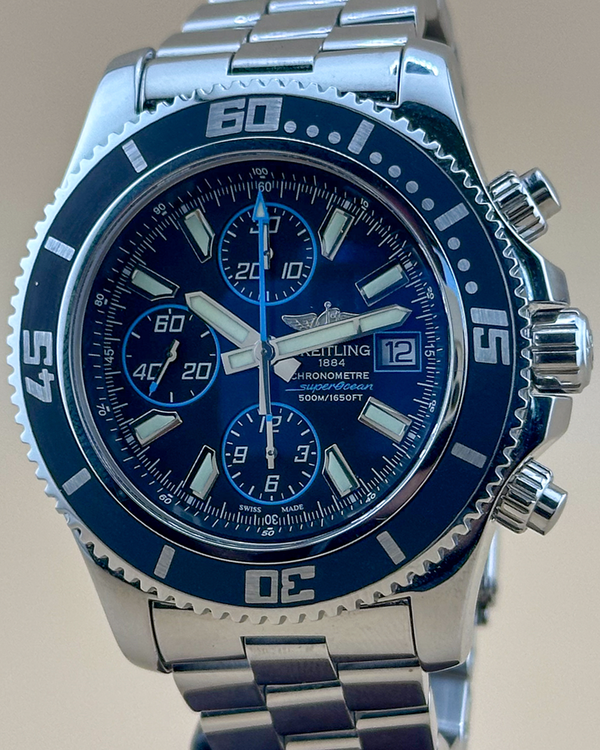 No Reserve - Breitling Superocean Chronograph 44MM Black Dial Steel Bracelet (A13341)
