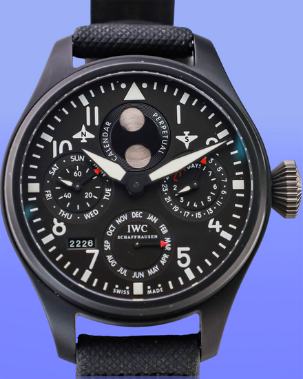 2013 IWC Schaffhausen Pilot "Top Gun" Perpetual Calendar 48MM Black Dial Textile Strap (IW502902)