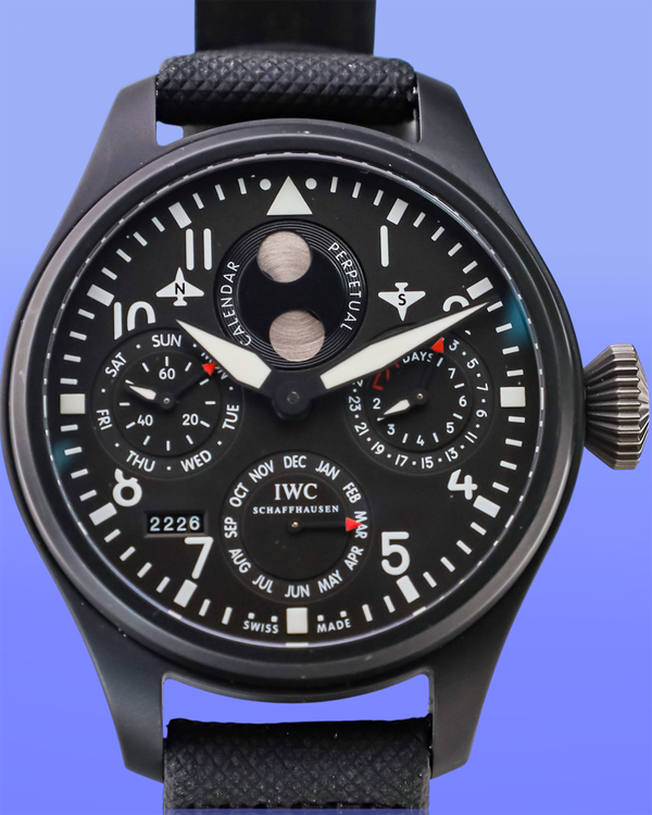 2013 IWC Schaffhausen Pilot "Top Gun" Perpetual Calendar 48MM Black Dial Textile Strap (IW502902)