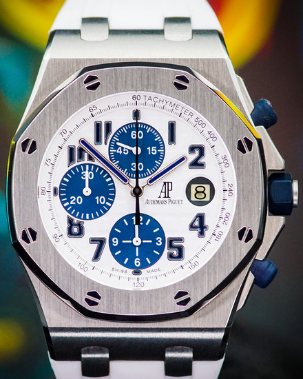 2010 Audemars Piguet Royal Oak Offshore Chronograph "Navy" 42MM White Dial Leather Strap (26170ST.OO.D305CR.01)