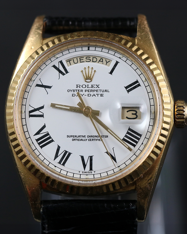 1968 (1.77 Mill. Serial) Rolex Day-Date 36MM White "Buckley" Dial Leather Strap (1803)