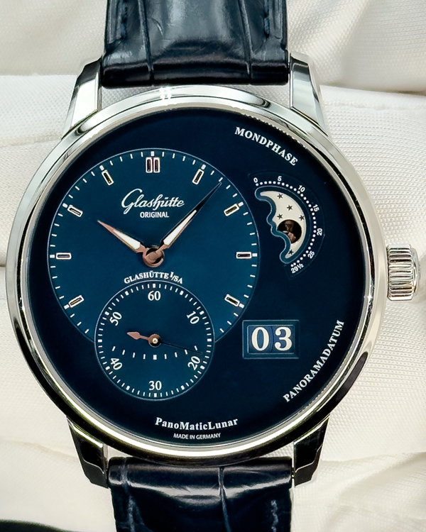 No Reserve - 2020 Glashütte Original PanoMaticLunar 40MM Blue Dial Leather Strap (1-90-02-46-32-35)