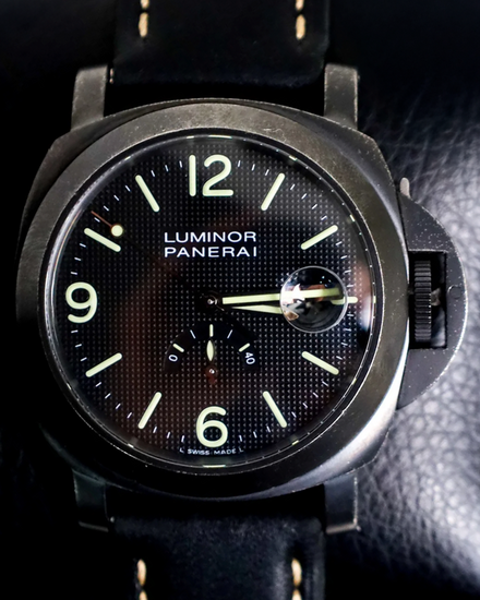 Panerai Luminor Power Reserve 44MM Black "Hobnail" Dial Leather Strap (PAM00028)