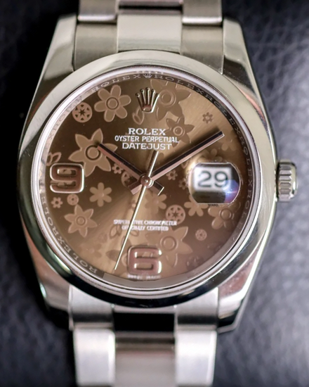 Rolex Datejust 36MM Brown "Floral Motif" Dial Oyster Bracelet (116200)