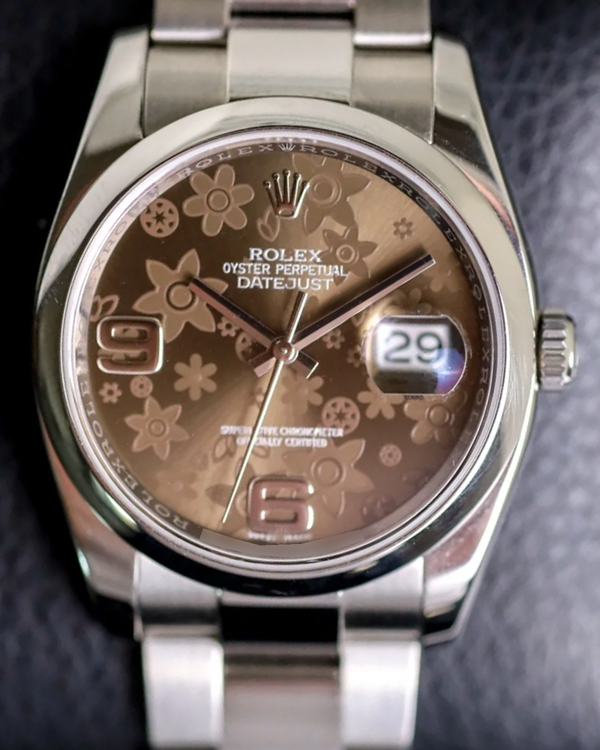 Rolex Datejust 36MM Brown "Floral Motif" Dial Oyster Bracelet (116200)