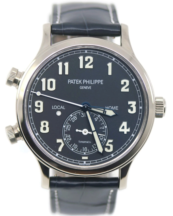 2019 Patek Philippe Calatrava Pilot Travel Time Tiffany & Co. 42MM Blue Dial Leather Strap (5524G-001)