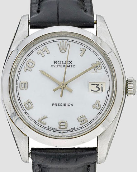 1982 Rolex Oyster Precision Date 34MM Aftermarket White Dial Aftermarket Leather Strap (6694)